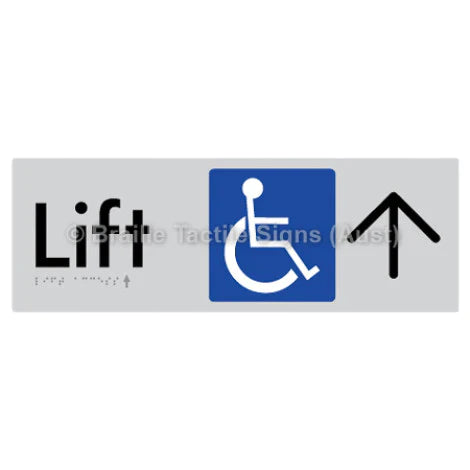 Braille Sign Lift Access w/ Large Arrow - Braille Tactile Signs (Aust) - BTS174->U-slv - Fully Custom Signs - Fast Shipping - High Quality - Australian Made &amp; Owned