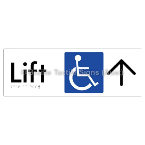 Braille Sign Lift Access w/ Large Arrow - Braille Tactile Signs (Aust) - BTS174->U-wht - Fully Custom Signs - Fast Shipping - High Quality - Australian Made &amp; Owned