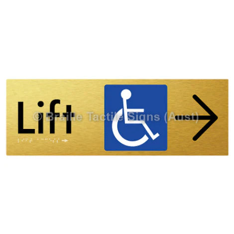 Braille Sign Lift Access w/ Large Arrow - Braille Tactile Signs (Aust) - BTS174->R-aliG - Fully Custom Signs - Fast Shipping - High Quality - Australian Made &amp; Owned