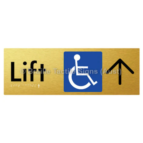 Braille Sign Lift Access w/ Large Arrow - Braille Tactile Signs (Aust) - BTS174->U-aliG - Fully Custom Signs - Fast Shipping - High Quality - Australian Made &amp; Owned