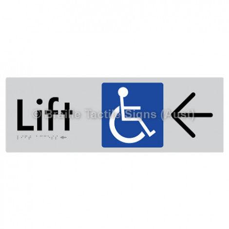 Braille Sign Lift Access w/ Large Arrow - Braille Tactile Signs (Aust) - BTS174->L-slv - Fully Custom Signs - Fast Shipping - High Quality - Australian Made &amp; Owned