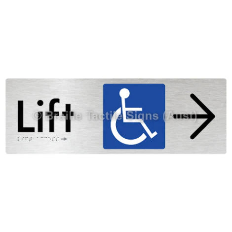Braille Sign Lift Access w/ Large Arrow - Braille Tactile Signs (Aust) - BTS174->R-aliB - Fully Custom Signs - Fast Shipping - High Quality - Australian Made &amp; Owned