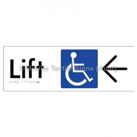 Braille Sign Lift Access w/ Large Arrow - Braille Tactile Signs (Aust) - BTS174->L-wht - Fully Custom Signs - Fast Shipping - High Quality - Australian Made &amp; Owned