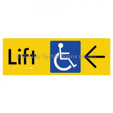 Braille Sign Lift Access w/ Large Arrow - Braille Tactile Signs (Aust) - BTS174->L-yel - Fully Custom Signs - Fast Shipping - High Quality - Australian Made &amp; Owned