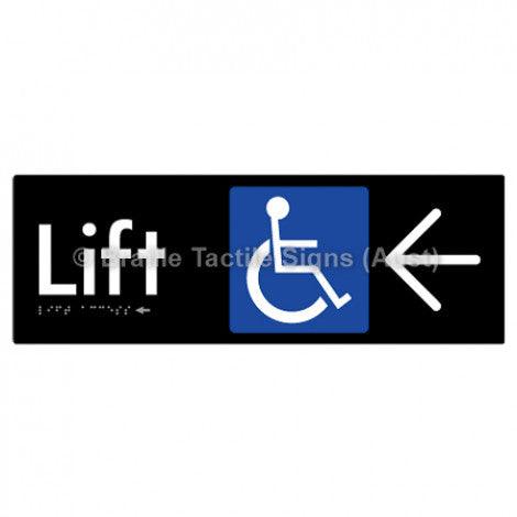 Braille Sign Lift Access w/ Large Arrow - Braille Tactile Signs (Aust) - BTS174->L-blk - Fully Custom Signs - Fast Shipping - High Quality - Australian Made &amp; Owned