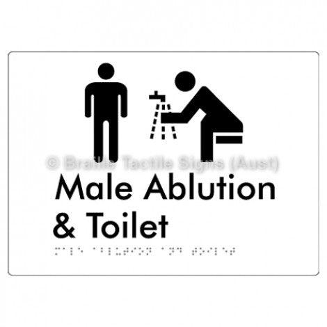 Male Ablution & Toilet - Braille Tactile Signs (Aust) - BTS320-wht - Fully Custom Signs - Fast Shipping - High Quality