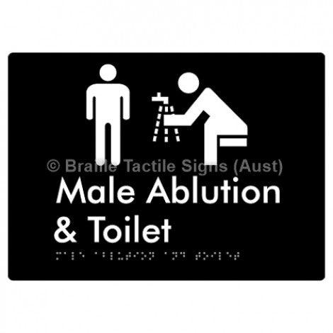 Male Ablution & Toilet - Braille Tactile Signs (Aust) - BTS320-blk - Fully Custom Signs - Fast Shipping - High Quality