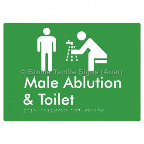 Male Ablution & Toilet - Braille Tactile Signs (Aust) - BTS320-grn - Fully Custom Signs - Fast Shipping - High Quality