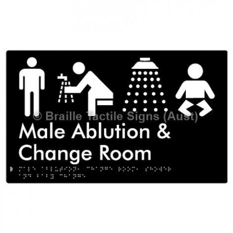 Male Ablution, Change Room, Shower & Baby Change - Braille Tactile Signs (Aust) - BTS322-blk - Fully Custom Signs - Fast Shipping - High Quality