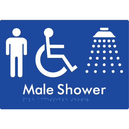 Braille Sign Male Accessible Shower - Braille Tactile Signs Aust. - BTS365-blu - Custom Signs - Fast Shipping - High Quality - Australian Made &amp; Owned