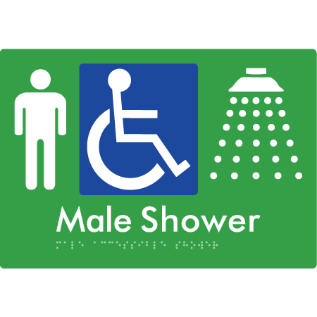 Braille Sign Male Accessible Shower - Braille Tactile Signs Aust. - BTS365-grn - Custom Signs - Fast Shipping - High Quality - Australian Made &amp; Owned