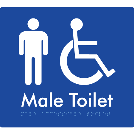 Braille Sign Male Accessible Toilet - Braille Tactile Signs Aust. - BTS06n-blu - Custom Signs - Fast Shipping - High Quality - Australian Made &amp; Owned