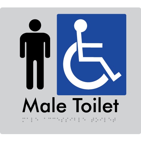 Braille Sign Male Accessible Toilet - Braille Tactile Signs Aust. - BTS06n-slv - Custom Signs - Fast Shipping - High Quality - Australian Made &amp; Owned