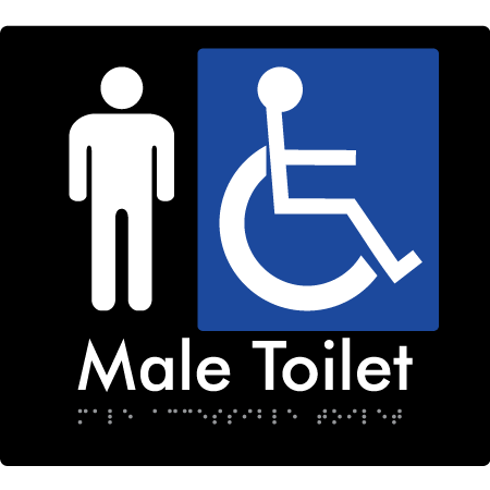 Braille Sign Male Accessible Toilet - Braille Tactile Signs Aust. - BTS06n-blk - Custom Signs - Fast Shipping - High Quality - Australian Made &amp; Owned