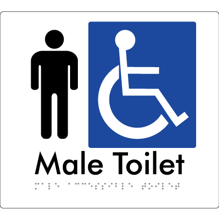 Braille Sign Male Accessible Toilet - Braille Tactile Signs Aust. - BTS06n-wht - Custom Signs - Fast Shipping - High Quality - Australian Made &amp; Owned