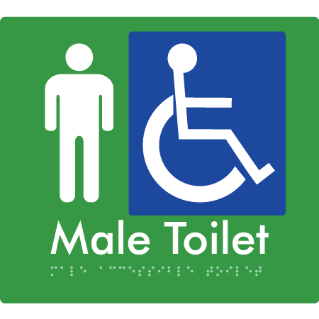 Braille Sign Male Accessible Toilet - Braille Tactile Signs Aust. - BTS06n-grn - Custom Signs - Fast Shipping - High Quality - Australian Made &amp; Owned