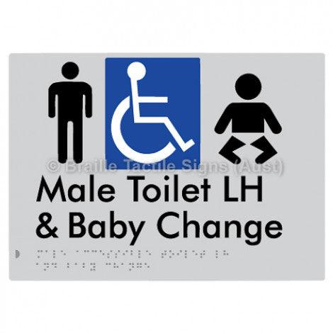 Male Accessible Toilet LH & Baby Change - Braille Tactile Signs (Aust) - BTS373LH-slv - Fully Custom Signs - Fast Shipping - High Quality