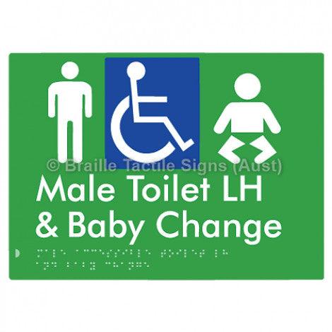 Male Accessible Toilet LH & Baby Change - Braille Tactile Signs (Aust) - BTS373LH-grn - Fully Custom Signs - Fast Shipping - High Quality