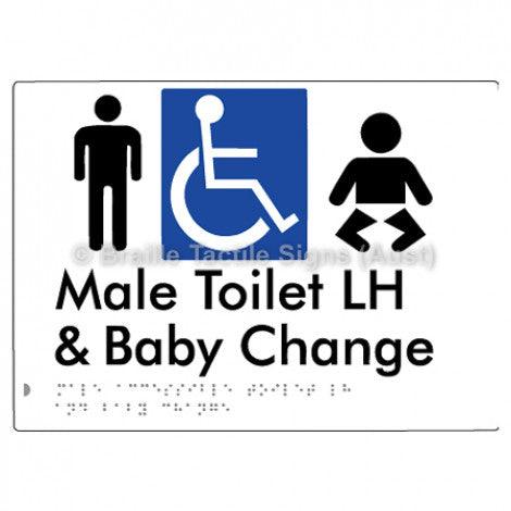 Male Accessible Toilet LH & Baby Change - Braille Tactile Signs (Aust) - BTS373LH-wht - Fully Custom Signs - Fast Shipping - High Quality