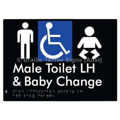 Male Accessible Toilet LH & Baby Change - Braille Tactile Signs (Aust) - BTS373LH-blk - Fully Custom Signs - Fast Shipping - High Quality