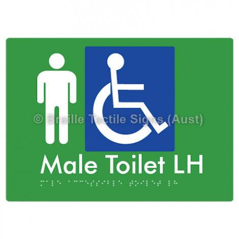 Male Accessible Toilet LH - Braille Tactile Signs (Aust) - BTS06LHn-grn - Fully Custom Signs - Fast Shipping - High Quality