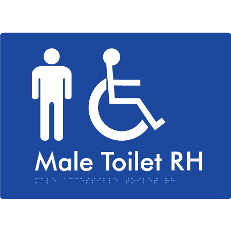 Braille Sign Male Accessible Toilet LH / RH - Braille Tactile Signs Aust. - BTS06RH-blu - Custom Signs - Fast Shipping - High Quality - Australian Made &amp; Owned