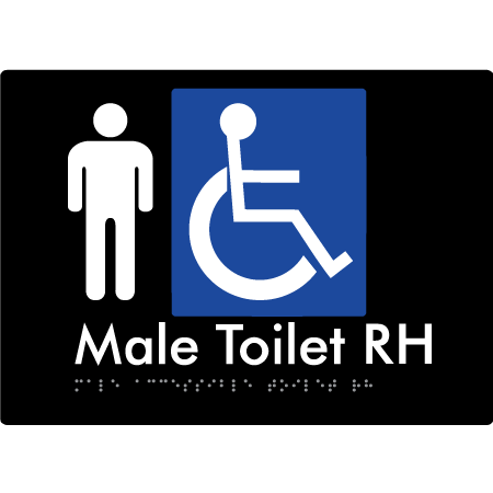 Braille Sign Male Accessible Toilet LH / RH - Braille Tactile Signs Aust. - BTS06RH-blk - Custom Signs - Fast Shipping - High Quality - Australian Made &amp; Owned