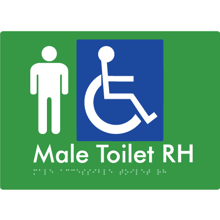 Braille Sign Male Accessible Toilet LH / RH - Braille Tactile Signs Aust. - BTS06RH-grn - Custom Signs - Fast Shipping - High Quality - Australian Made &amp; Owned