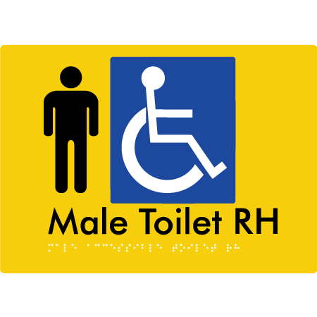Braille Sign Male Accessible Toilet LH / RH - Braille Tactile Signs Aust. - BTS06RH-yel - Custom Signs - Fast Shipping - High Quality - Australian Made &amp; Owned