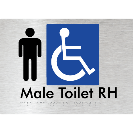 Braille Sign Male Accessible Toilet LH / RH - Braille Tactile Signs Aust. - BTS06RH-aliB - Custom Signs - Fast Shipping - High Quality - Australian Made &amp; Owned
