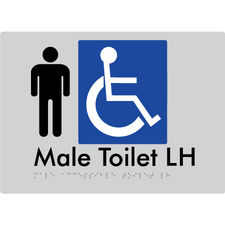 Braille Sign Male Accessible Toilet LH / RH - Braille Tactile Signs Aust. - BTS06LHn-slv - Custom Signs - Fast Shipping - High Quality - Australian Made &amp; Owned