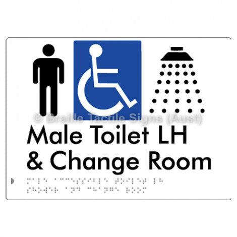 Male Accessible Toilet LH Shower & Change Room - Braille Tactile Signs (Aust) - BTS291LH-wht - Fully Custom Signs - Fast Shipping - High Quality