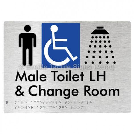 Male Accessible Toilet LH Shower & Change Room - Braille Tactile Signs (Aust) - BTS291LH-aliB - Fully Custom Signs - Fast Shipping - High Quality