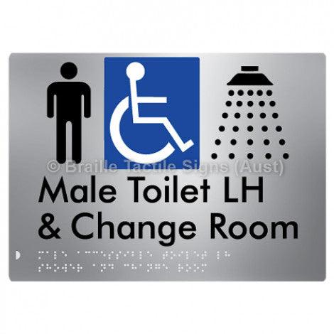 Male Accessible Toilet LH Shower & Change Room - Braille Tactile Signs (Aust) - BTS291LH-aliS - Fully Custom Signs - Fast Shipping - High Quality