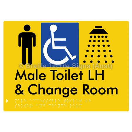 Male Accessible Toilet LH Shower & Change Room - Braille Tactile Signs (Aust) - BTS291LH-yel - Fully Custom Signs - Fast Shipping - High Quality