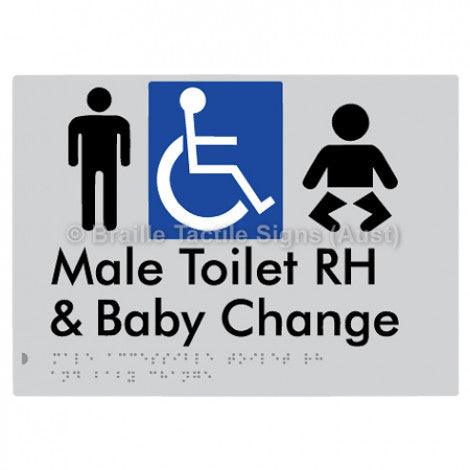 Male Accessible Toilet RH & Baby Change - Braille Tactile Signs (Aust) - BTS373RH-slv - Fully Custom Signs - Fast Shipping - High Quality