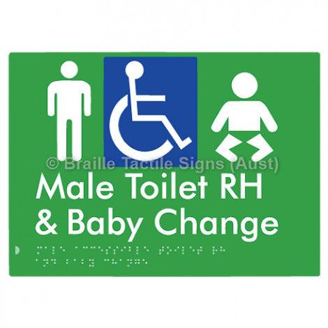 Male Accessible Toilet RH & Baby Change - Braille Tactile Signs (Aust) - BTS373RH-grn - Fully Custom Signs - Fast Shipping - High Quality