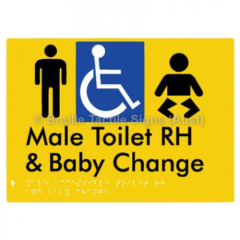 Male Accessible Toilet RH & Baby Change - Braille Tactile Signs (Aust) - BTS373RH-yel - Fully Custom Signs - Fast Shipping - High Quality