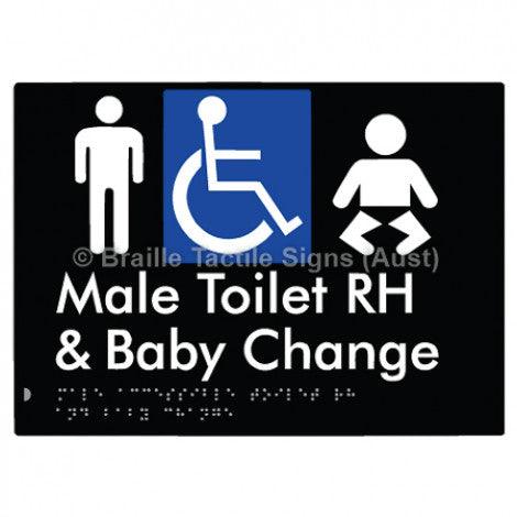 Male Accessible Toilet RH & Baby Change - Braille Tactile Signs (Aust) - BTS373RH-blk - Fully Custom Signs - Fast Shipping - High Quality