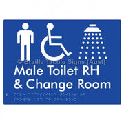 Male Accessible Toilet RH Shower & Change Room - Braille Tactile Signs (Aust) - BTS291RH-blu - Fully Custom Signs - Fast Shipping - High Quality