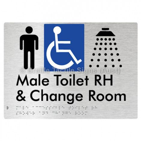 Male Accessible Toilet RH Shower & Change Room - Braille Tactile Signs (Aust) - BTS291RH-aliB - Fully Custom Signs - Fast Shipping - High Quality
