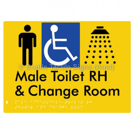 Male Accessible Toilet RH Shower & Change Room - Braille Tactile Signs (Aust) - BTS291RH-yel - Fully Custom Signs - Fast Shipping - High Quality