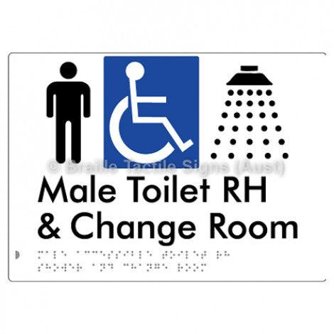 Male Accessible Toilet RH Shower & Change Room - Braille Tactile Signs (Aust) - BTS291RH-wht - Fully Custom Signs - Fast Shipping - High Quality