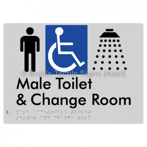Male Accessible Toilet Shower & Change Room - Braille Tactile Signs (Aust) - BTS291-slv - Fully Custom Signs - Fast Shipping - High Quality