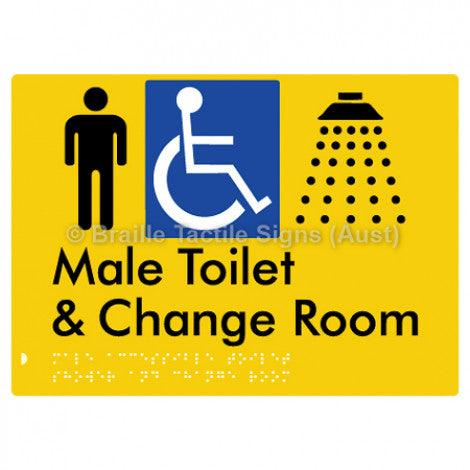 Male Accessible Toilet Shower & Change Room - Braille Tactile Signs (Aust) - BTS291-yel - Fully Custom Signs - Fast Shipping - High Quality