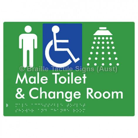 Male Accessible Toilet Shower & Change Room - Braille Tactile Signs (Aust) - BTS291-grn - Fully Custom Signs - Fast Shipping - High Quality