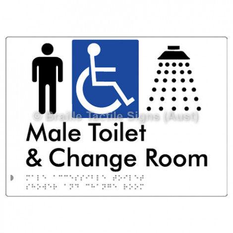 Male Accessible Toilet Shower & Change Room - Braille Tactile Signs (Aust) - BTS291-wht - Fully Custom Signs - Fast Shipping - High Quality