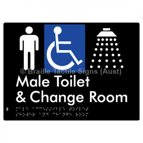 Male Accessible Toilet Shower & Change Room - Braille Tactile Signs (Aust) - BTS291-blk - Fully Custom Signs - Fast Shipping - High Quality
