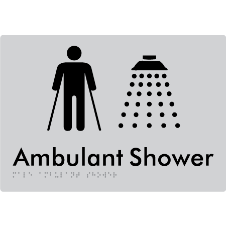 Braille Sign Male Ambulant Shower - Braille Tactile Signs Aust. - BTS234-slv - Custom Signs - Fast Shipping - High Quality - Australian Made &amp; Owned