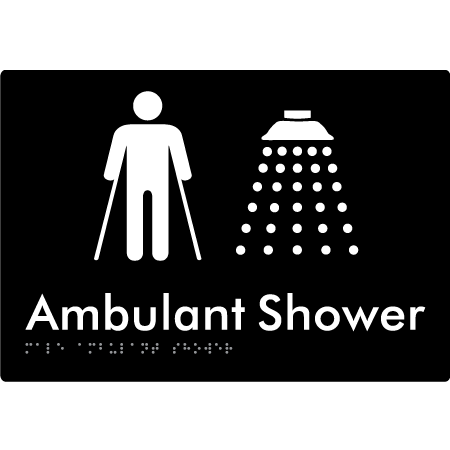 Braille Sign Male Ambulant Shower - Braille Tactile Signs Aust. - BTS234-blk - Custom Signs - Fast Shipping - High Quality - Australian Made &amp; Owned